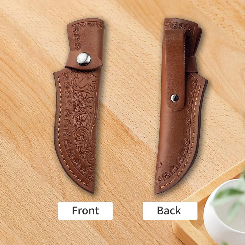 Xeerrfan Leather Knife Sheath for Belt, Genuine Leather Holster for up to 4.3" Fixed Blade Knife, Hunting Knives Holder with Snap Closure (Brown) - Image 3